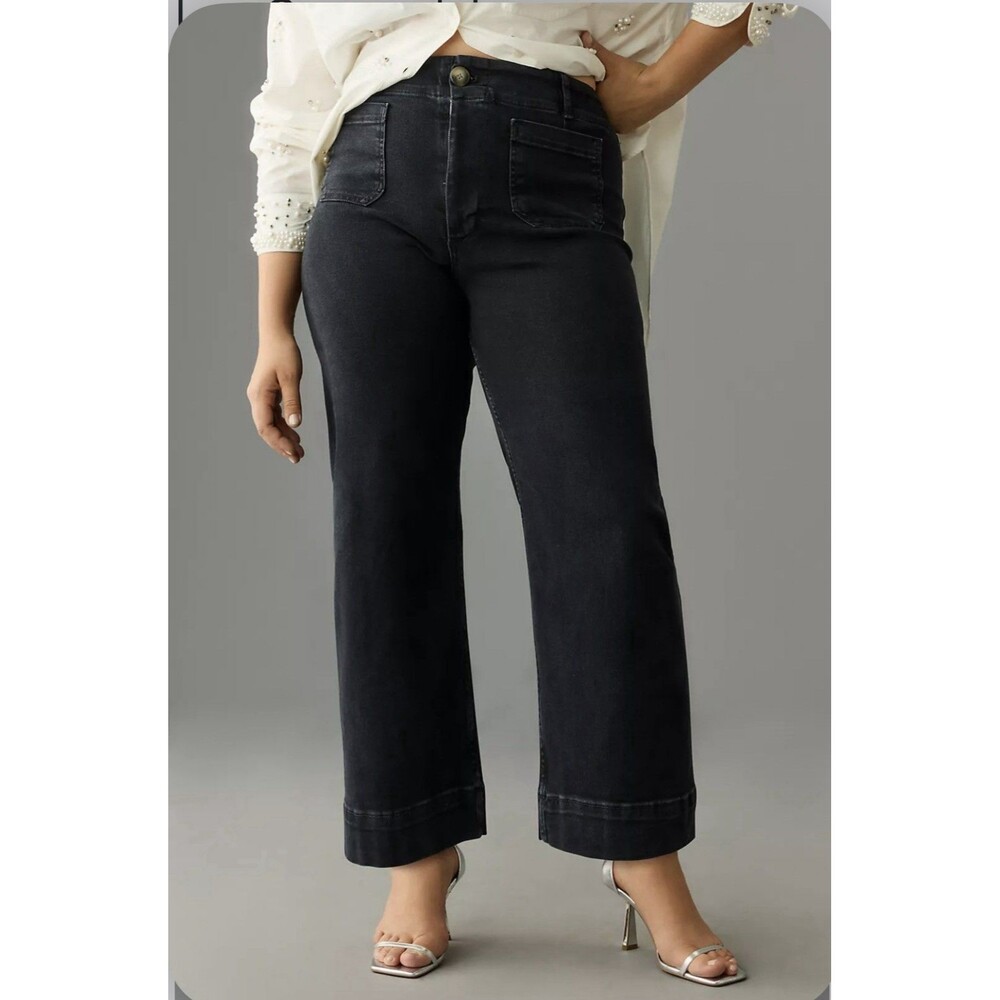 Maeve By Anthropologie Pants 32 Black Collette High Rise Wide Leg Crop